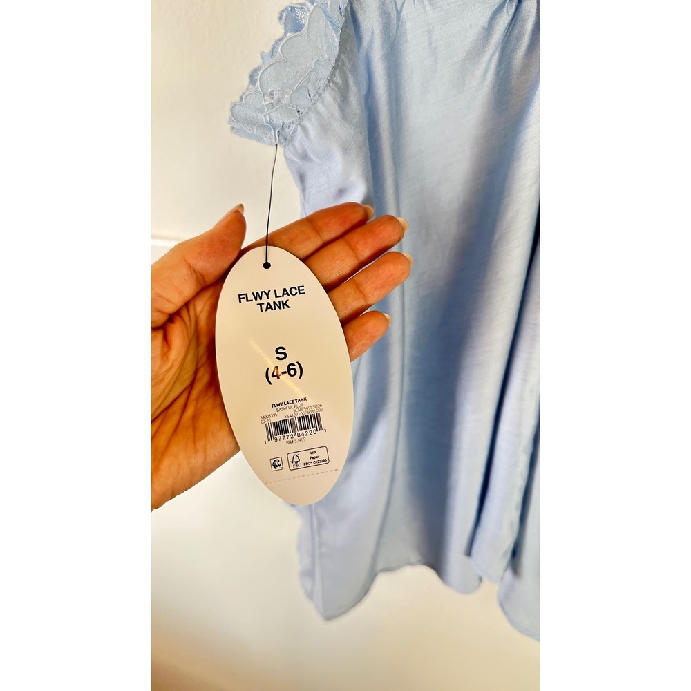 NWT Scoop Flowy Lace Tank Oversized S Blue Lace Trim Romantic Breezy Drape - Picture 3 of 12